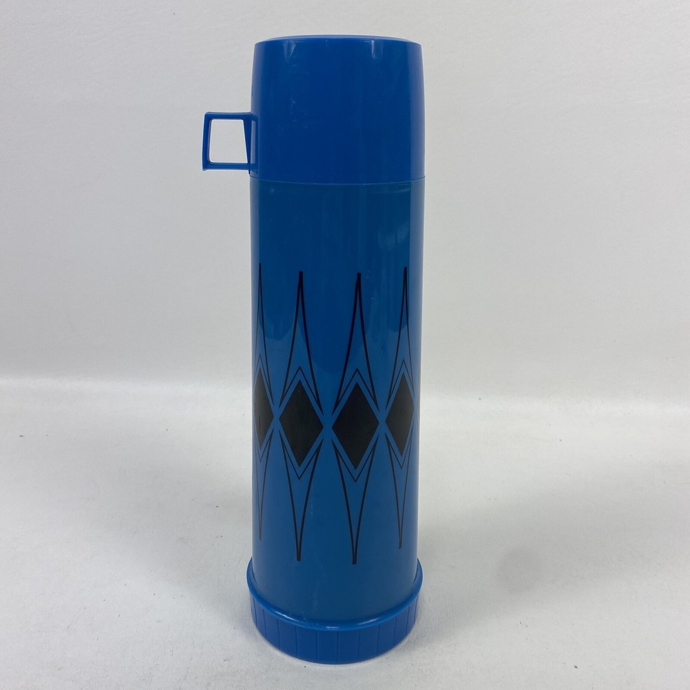 Vintage Thermos Blue & Black Argyle 1 Qt. 36 ounces Insulated Vacuum Bottle